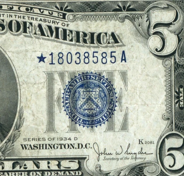 ** STAR ** $5 1934 D Silver Certificate ** DAILY CURRENCY AUCTIONS **FREE RETURN