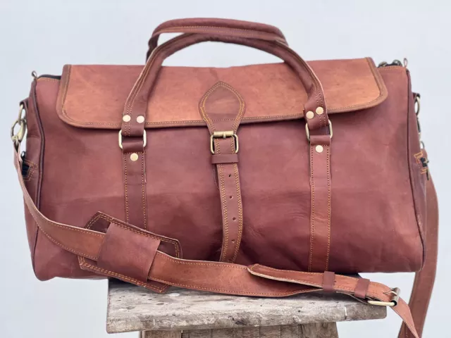 21" Leather Duffle Bag Overnight Weekend Travel AirCabin Holdall Carryon Luggage