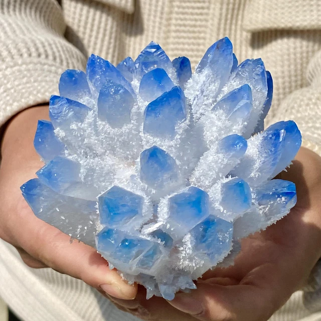 1.6LB New Find sky blue Phantom Quartz Crystal Cluster Mineral Specimen Healing 9