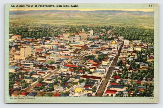 Aerial View of Progressive San Jose California, Vintage Linen Postcard  P3