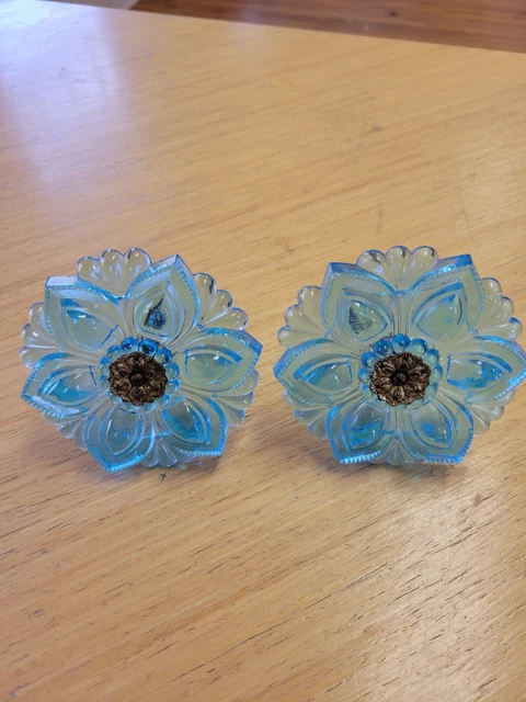 Antique Peacock Blue Glass Curtain Tie Backs 1 Pair
