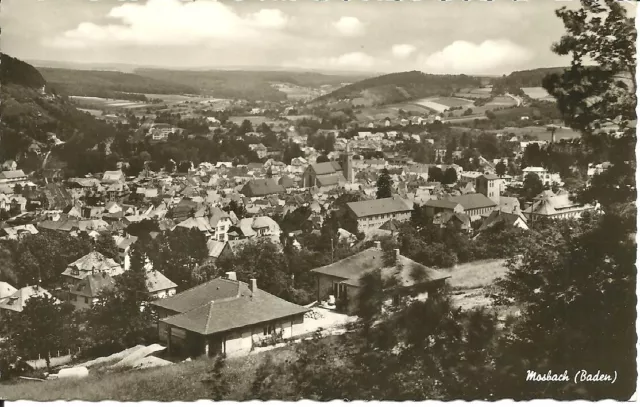 AK Mosbach Baden - Stadtansicht, Kirche, Gleise, Siedlungshäuser - 1958 gel.