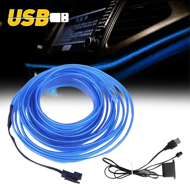5Meters USB String EL Interior Wire Blue Cold Strip Light Set Car for Dash Decor