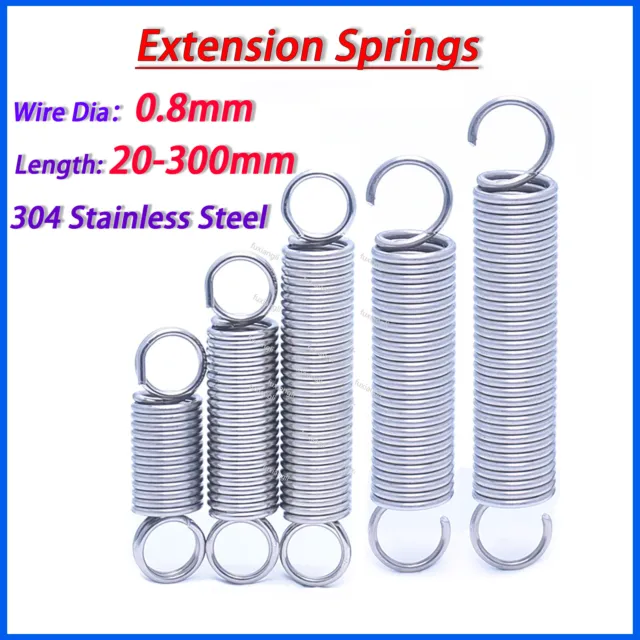 Wire Dia 0.8mm Expansion Tension Extension Extending Springs 304 Stainless Steel
