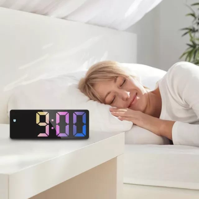 LED Electric Digital Alarm Clock Mains Mirror Temperature Display for Bedroom