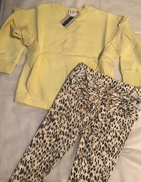 Set felpa con fronzoli gialli River Island mini ragazze età 2-3 anni chiffon nuova con etichette