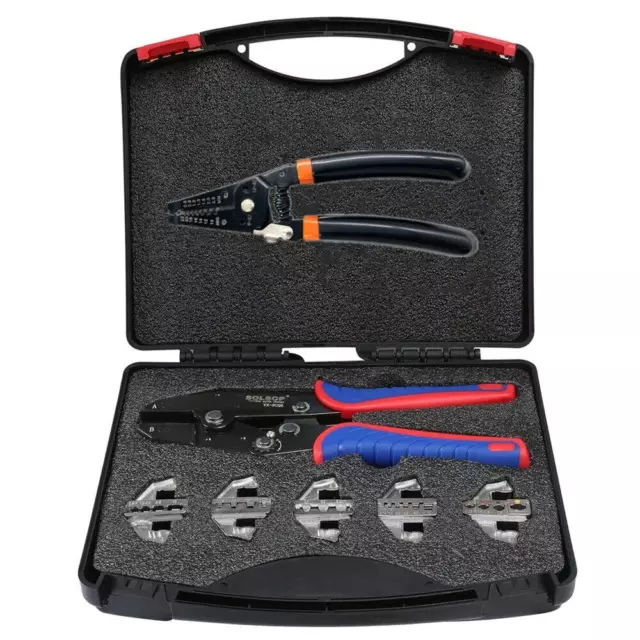 Ratchet Crimping Tool Set Cable Wire Electrical Terminals Crimper Pliers 5 Dies