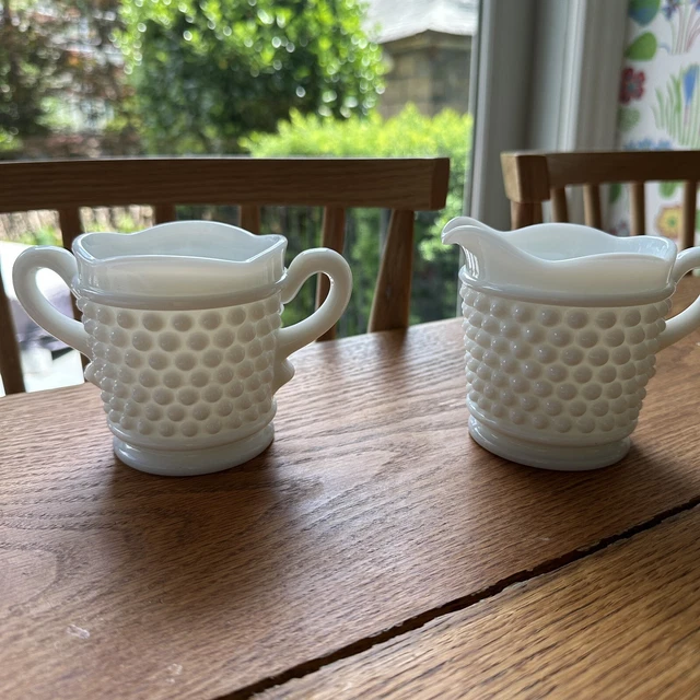 Vintage Westmoreland Milk Glass Hobnail Sugar Bowl and Creamer Set
