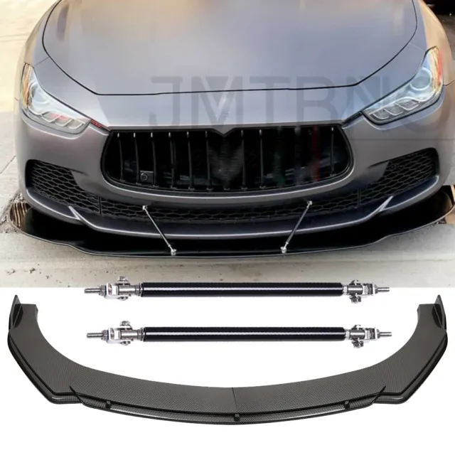 For Maserati Ghibli Carbon Fiber Front Bumper Lip Spoiler Splitter + Strut Rods