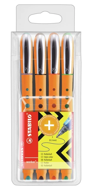 STABILO Tintenroller Tintenroller worker+ fein 4er Set - grün, rot, blau,...