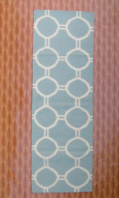 Alfombras hechas a mano Kilim para decoración de pasillo Dhurrie 2,6x7,6 pies color azul cielo