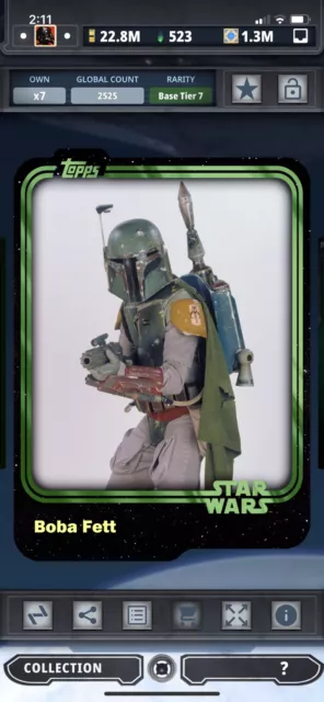 Topps Star Wars Digital Card Trader Tier 7 - Green Boba Fett Base 1
