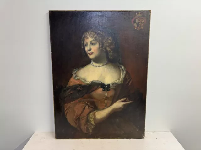 Antique 19th Century Madame Sevienge Female Portrait Painting on Canvas