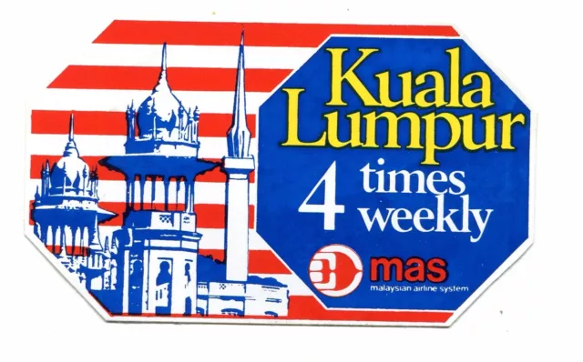 Vintage Airline Label Sticker MALAYSIAN AIRLINES MAS Kuala Lumpur service