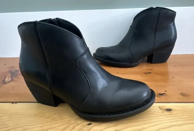 Born Michel Ankle Boot Women's Size 7 M Black Leather Western Block Heel