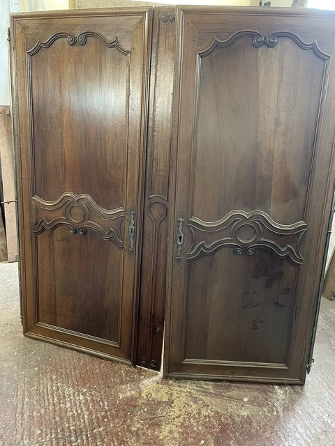 Pair 19th C french Walnut antique armoire doors