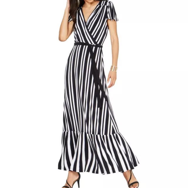 INC NEW Women's Striped Belted Faux-wrap Maxi Dress TEDO