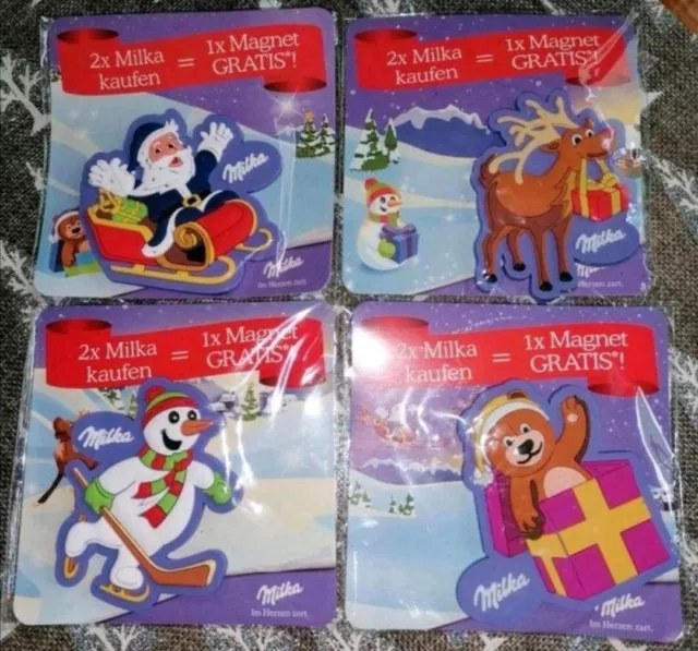 MILKA 4 Gummi-Magnete Set Weihnachtsmann Rentier Schneemann Teddy-Bär NEU & OVP