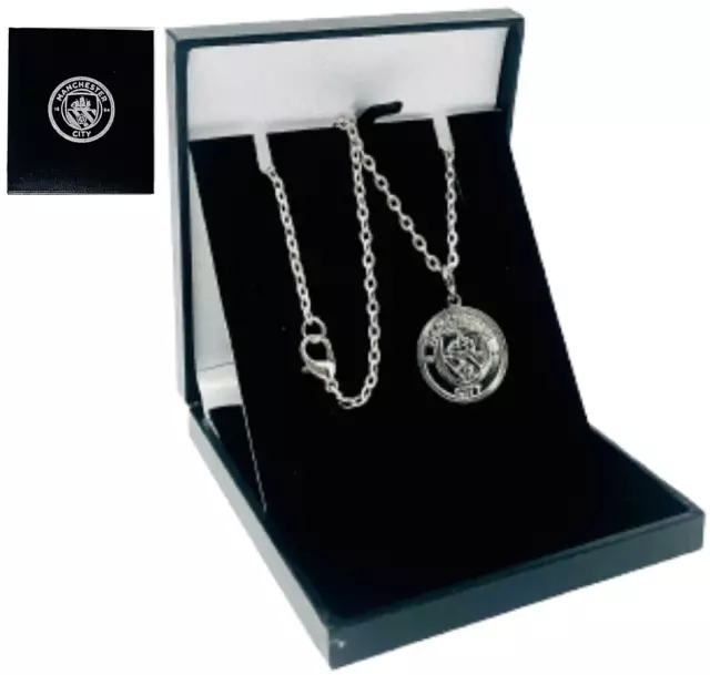 Manchester City Fc Silver Plated Crest Pendant - 50 Cm Long Chain Necklace Mcfc