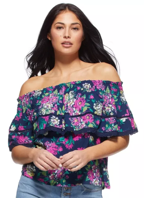 NWT Sofia Jeans by Sofia Vergara Floral Off-The-Shoulder Cha Cha Top Size M 8/10