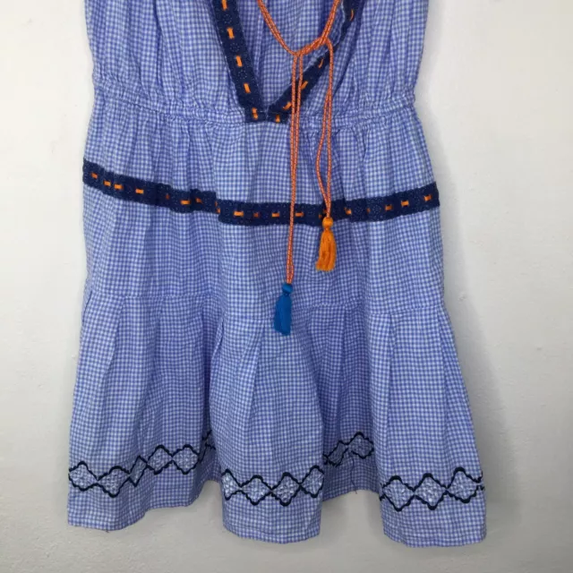 Angels by the Sea Dress Women Medium Blue Plaid Front Tie Pullover Short Sleeve 3