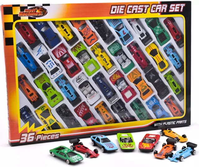 36 Piece Die Cast Metal Toy Cars Diecast Mini Racing Vehicles for Kids, Converti