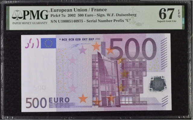 FRANCE 500 Euro 2002 U-serie, Duisenberg Sign, PMG 67