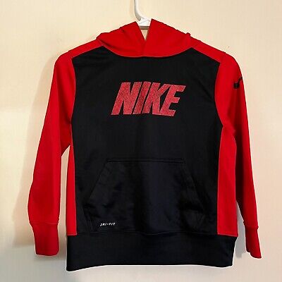 Nike Dri-Fit Boys Black / Red 6-8 Yrs Classic Logo Hoodie Pullover