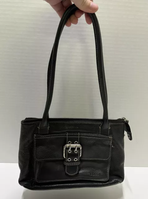 FOSSIL Black Leather Shoulder Bag Purse Buckle