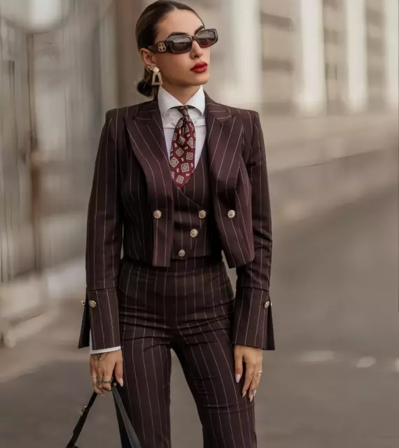 Striped Suits for Women Office 3 Pieces Outfits Business Ladies Formal Workwear
