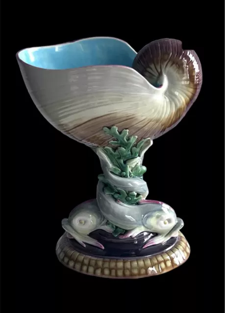 Rare Antique Minton Majolica NAUTILUS SHELL DOLPHIN Cream Bowl Compote C. 1865 Rare Antique Minton Majolica NAUTILUS SHELL DOLPHIN Cream Bowl Compote C. 1865