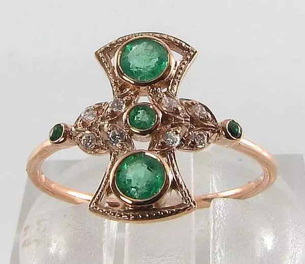 9K 9CT ROSE Gold Colombian Emerald Diamond Art Deco Ins Ring Free ...