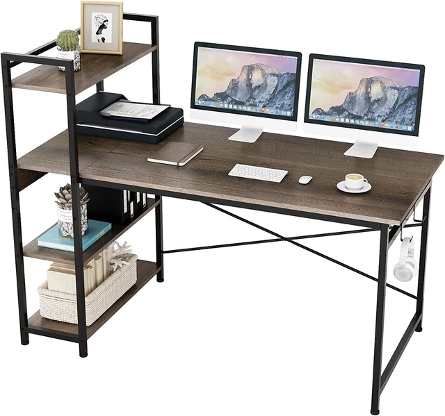 Computer Desk with 4 Tier Shelves for Home Office, 55" Writing Study Table with