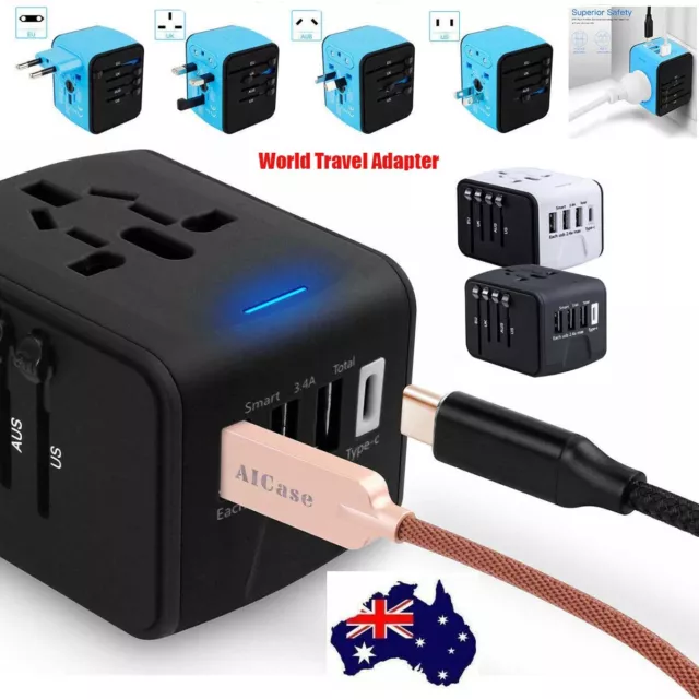 International Universal Travel Adapter With 3 USB + Type-C AC Power Charger 3.4A