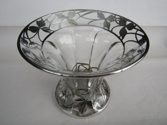 Heisey Priscilla Sterling Silver Overlay Sweet Pea Glass Vase