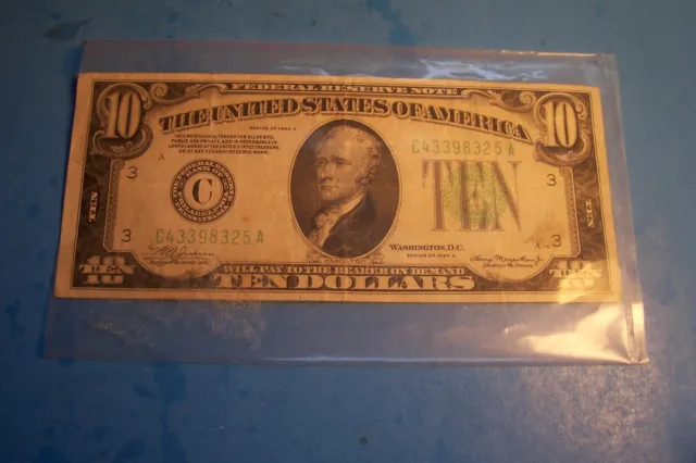 1934 A Series 10Dollar Federal Reserve Note Green Seal, L23-110