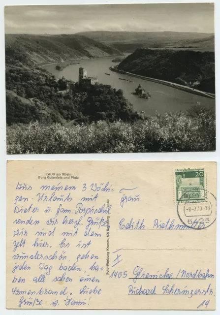 67017 - Kaub - Burg Gutenfels und die Pfalz - Ansichtskarte, gelaufen 8.7.1970