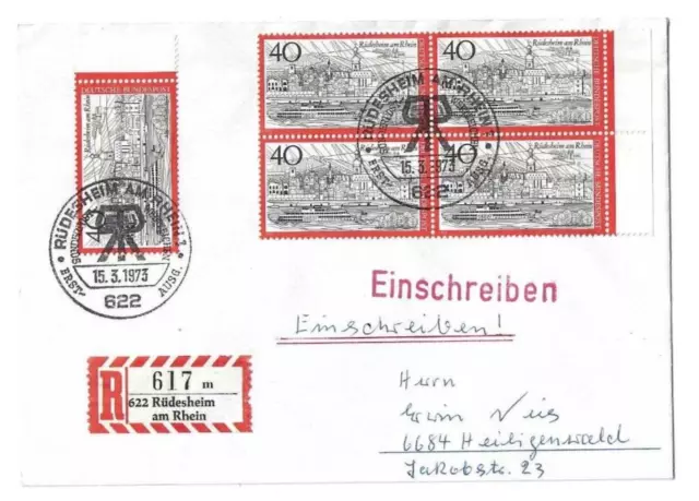 Bund Michel Nr. 762 als MEF (5 Stück) auf FDC mit SST von Rüdesheim