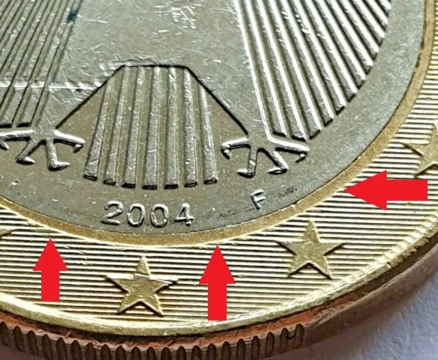 1 Euro Kursmünze Fehlprägung Deutschland 2004 F Dezentrierung Spiegelei Unikat