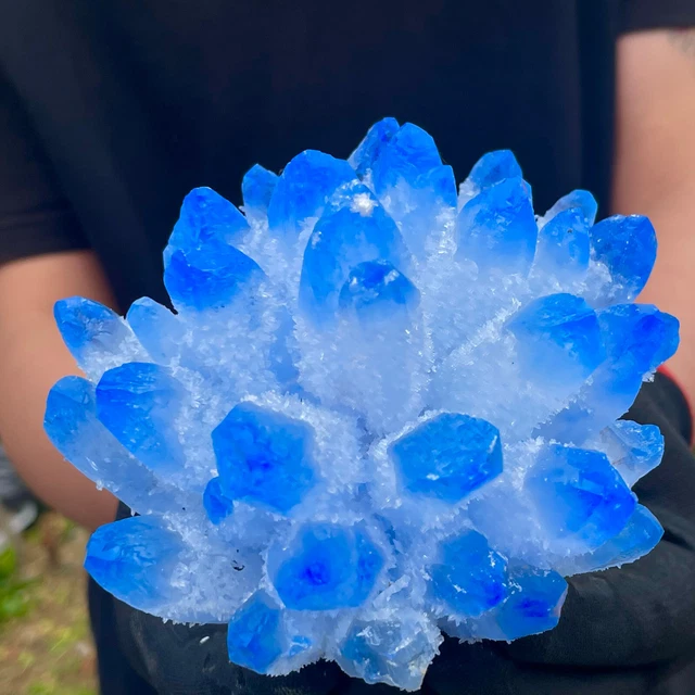 2.02LB New Find sky blue Phantom Quartz Crystal Cluster Mineral Specimen Healing 6