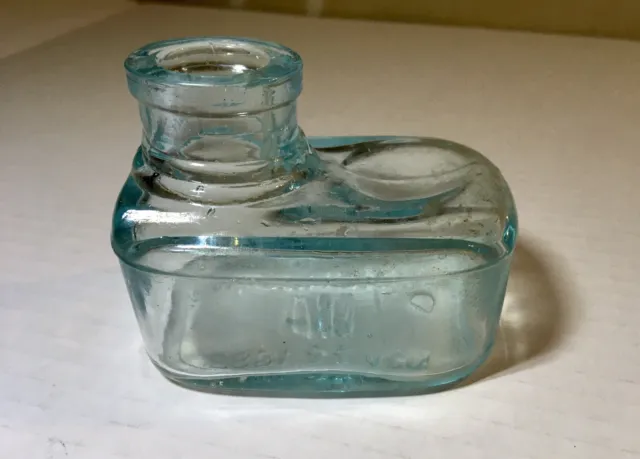 Antique Vintage Old 1800s Sanford Inkwell  Aqua Glass Ink Bottle No. 5