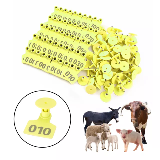 001-100 Number-Ear Tag For Animal Livestock Cattle Cow Pig Label Yellow UK