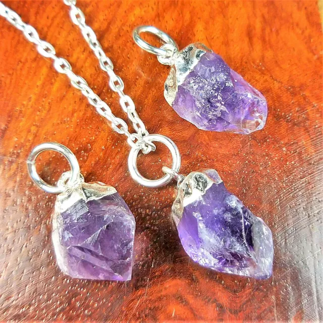 Amethyst Necklace Petite Crystal Point Pendant Silver LR16 Raw Healing Crystals