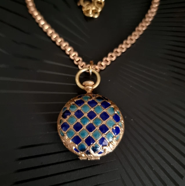 Pendentif Reliquaire Ancien Ouvrant - Motif Fleurs De Pavot Doré Et Noir - Vintage