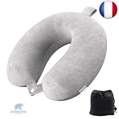 LANGISAN Oreiller De Voyage En Mousse à Mémoire De Forme - Coussin Nuque Léger Pour Avion, Train, Voiture Et Camping (Gris Clair)