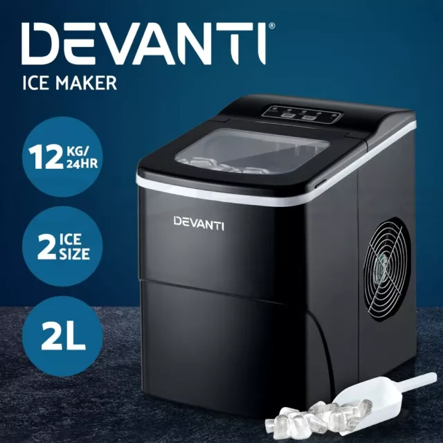 Devanti Portable Ice Maker Commercial Machine Ice Cube 2L Bar Countertop Black