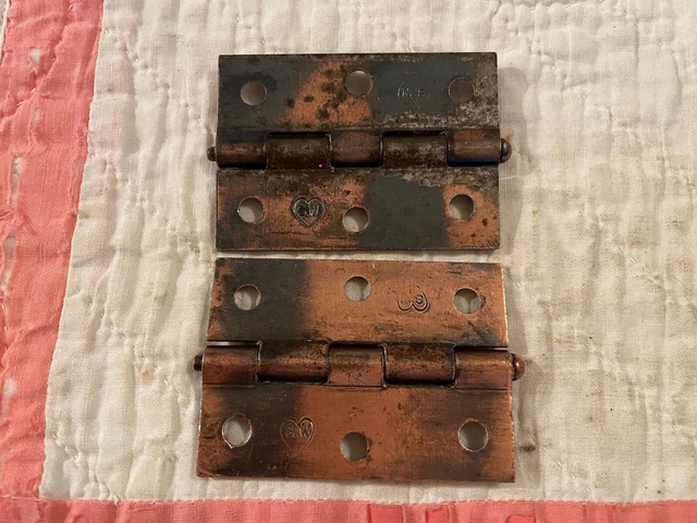 Pair Old Japanned / Copper Flash Stanley Sweetheart Cabinet Hinges, Free S/H 4