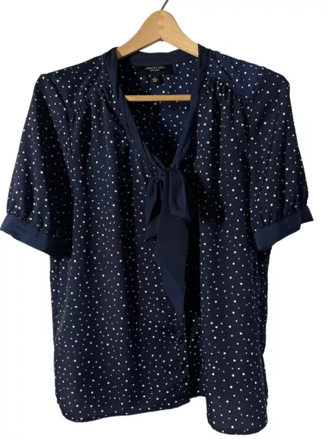 Jason Wu For Target Top Navy Polka Dot Bow Tie Blouse Snap Front Short Sleeve L