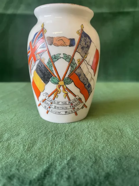 Antique W H Goss Crested Bone China WW1 Flags Of The Allies Vase Urn