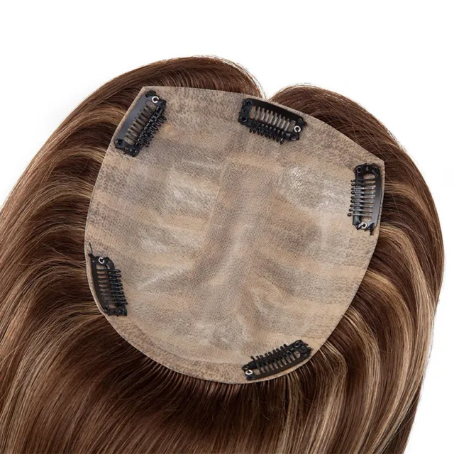 Damen Echthaar Toupet Toupee Topper Full Clip In Remy Human Hair Haarteile Glatt